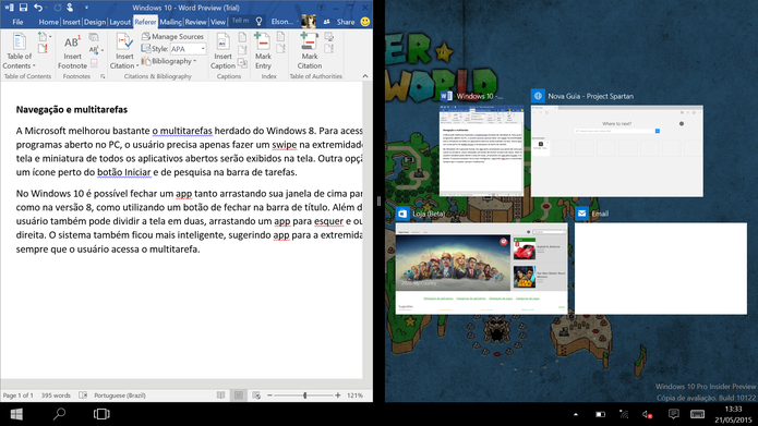 Windows 10 pode dividir tela entre diferentes aplicativos também em tablets (Foto: Reprodução/Elson de Souza) (Foto: Windows 10 pode dividir tela entre diferentes aplicativos também em tablets (Foto: Reprodução/Elson de Souza))