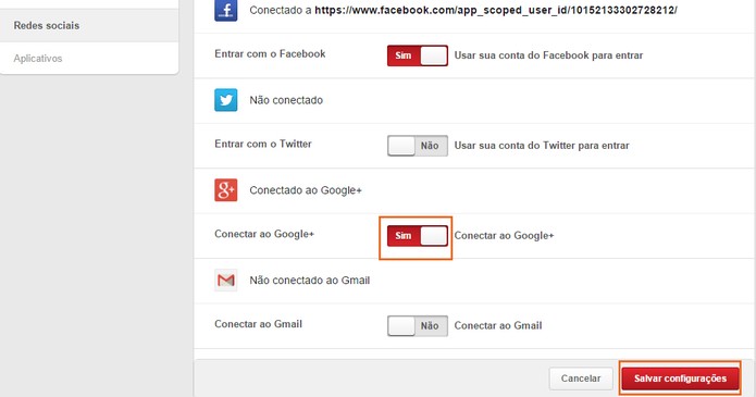 A conta do Google está integrada com o Pinterest (Foto: Reprodução/Barbara Mannara)