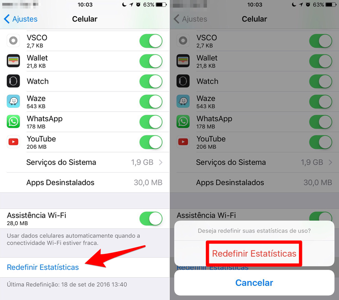 Zere as estatísticas de consumo de dados do iPhone (Foto: Reprodução/Lucas Mendes)
