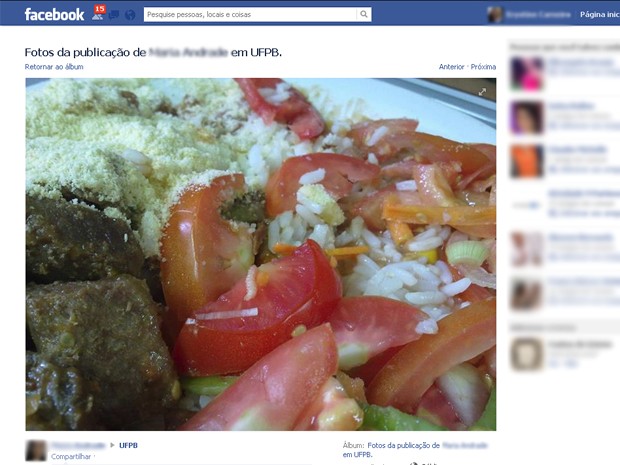Estudante fotografou larva na verdura do almoço do RU da UFPB (Foto: Reprodução/Facebook)