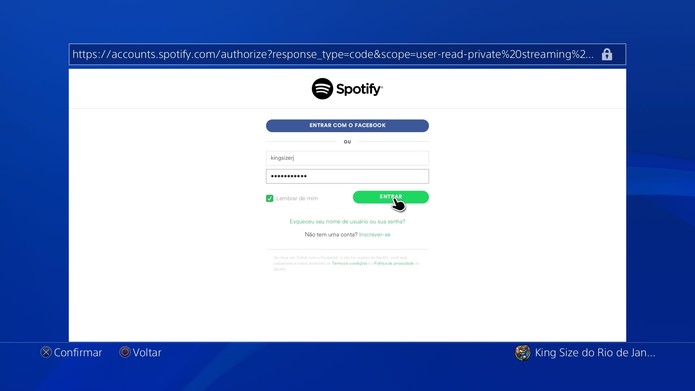 Faça o login no Spotify e em seguida confirme a vinculação da conta (Reprodução/Cássio Barbosa)