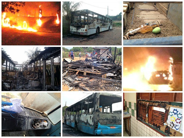 Na madruga de quarta=feira (7) continuaram os ataques contra ônibus, escolas e carros particulares  (Foto: Aline Nascimento/G1 e Arquivo pessoal )