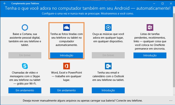 Observe os apps disponíveis para sincronização entre o Android e computador com Windows 10 (Foto: Reprodução/Barbara Mannara)