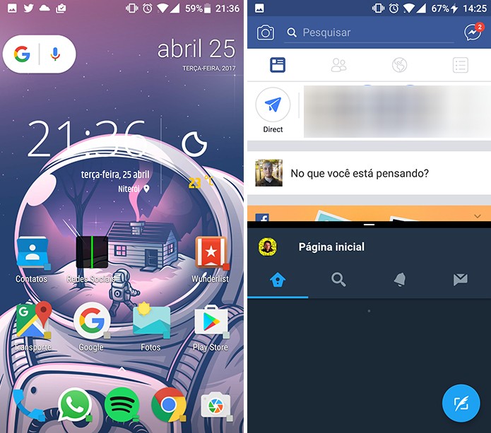 Atalho do Screens abre dois aplicativos ao mesmo tempo no Android Nougat (Foto: Reprodução/Elson de Souza)