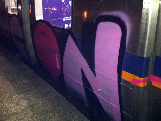 Trem do Metrô que amanheceu pichado nesta quinta-feira (18) (Foto: Arquivo Pessoal)