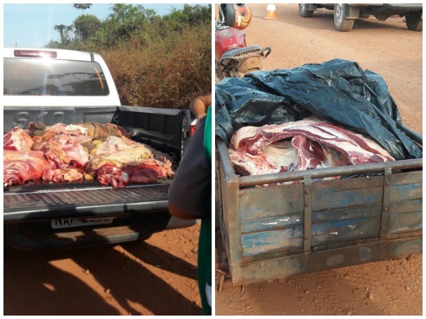 Carne foi apreendida após denúncia anônima  (Foto: PolíciaMilitar/ Divulgação)