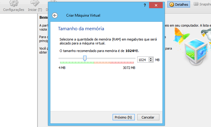 Defina a quantidade de memória RAM dedicada à máquina (Foto: Reprodução/Helito Bijora) 