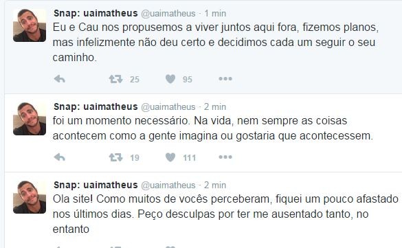 Matheus fala sobre término com Cacau (Foto: Reprodução/Twitter)