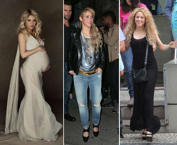 Shakira durante a gravidez, logo após o nascimento de Milan e essa semana, no Rio (Foto: Honopix/Getty Images)