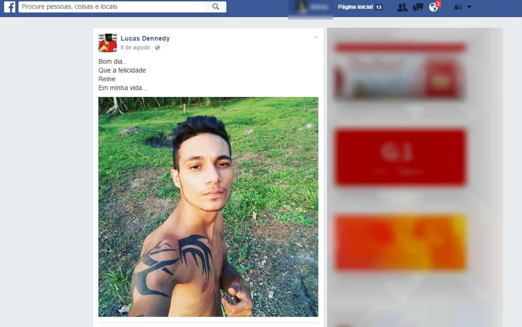 Lucas de Souza foi identificado pela polícia como sendo a terceira decapitada por facção criminosa (Foto: Reprodução/Facebook)