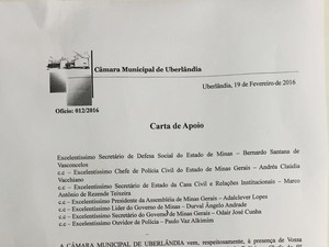 Entidades pedem permanência de delegado-chefe da PC em Uberlândia (Foto: Reprodução/Câmara Municipal de Uberlândia)
