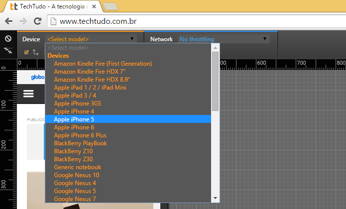 Selecione o dispositivo que você quer emular (Foto: Reprodução/Helito Bijora) 