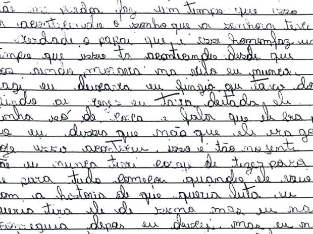 Trechos da carta escrita pela vítima (Foto: Reprodução)