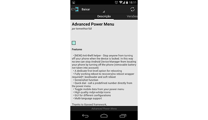 Advanced Power Menu é um módulo que customiza menu liga-desliga do Android (Foto: Reprodução/Paulo Alves)