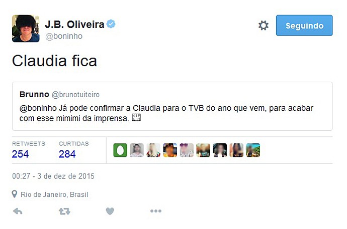 Boninho fez o anúncio de que Claudia continuaria na rede social (Foto: Reprodução)