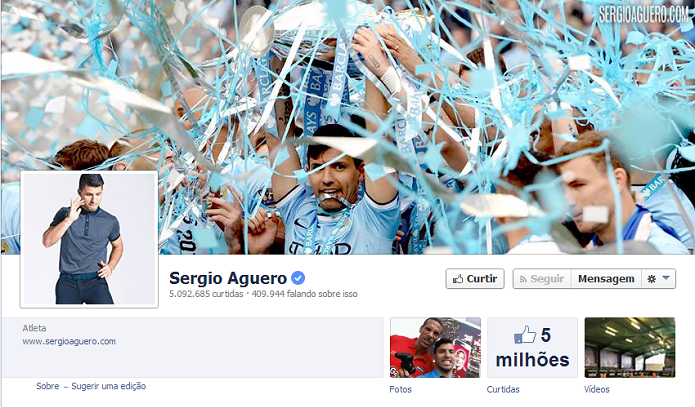 Sergio Aguero do Manchester City tem 5,003,766 de fãs no Facebook (Foto: Reprodução/Facebook)