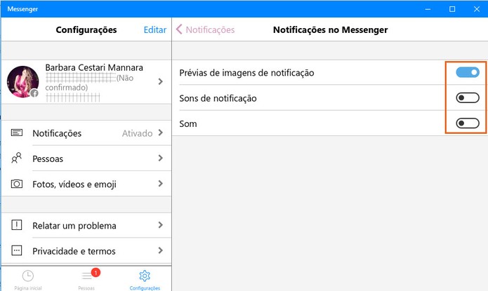 Desative o som do Messenger no Windows 10 (Foto: Reprodução/Barbara Mannara)