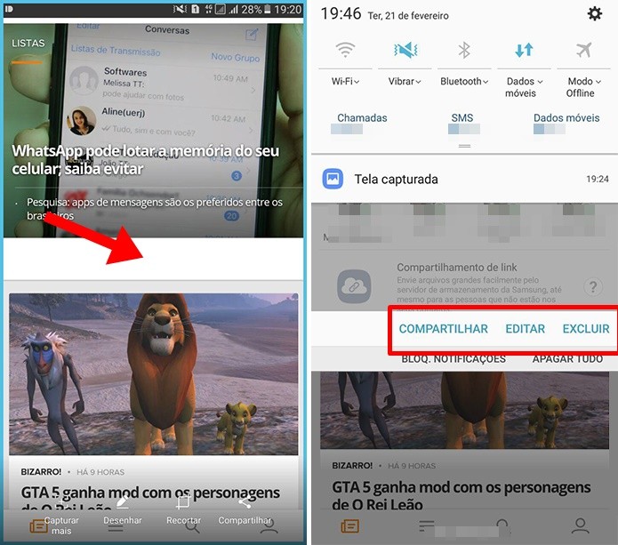 Abra o print pela área de notificações (Foto: Reprodução/Paulo Alves)