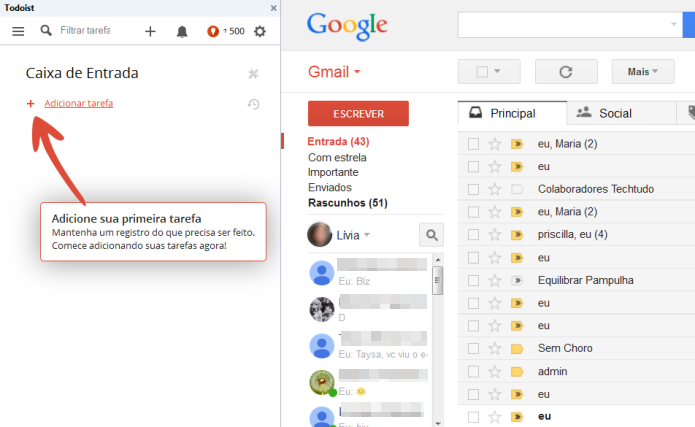 Com o Todoist é possível gerenciar todas as suas tarefas no Gmail (Foto: Reprodução/Lívia Dâmaso)