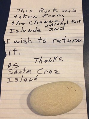 Carta de criança que devolveu uma pedra a um parque nacional nos EUA (Foto: Reprodução/ Facebook/ Channel Islands National Park)