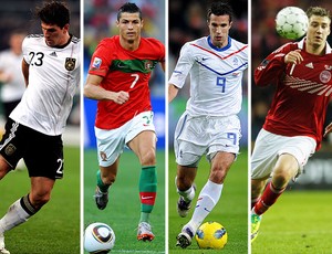 EUROCOPA Grupo B - Alemanha: Mario Gómez / Portugal: Cristiano Ronaldo / Holanda: Van Persie / Dinamarca: Bendtner (Foto: Agência Getty Images)