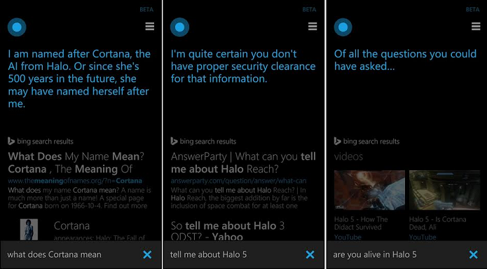 Cortana faz diversas referências a Halo (Foto: Reprodução/Thiago Barros)