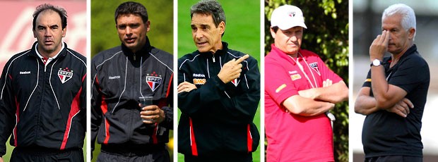 MONTAGEM São Paulo treinadores - Ricardo GOmes, sérgio baresi, Carpegiani, Adilson Batista e Leão (Foto: Editoria de arte / Globoesporte.com)