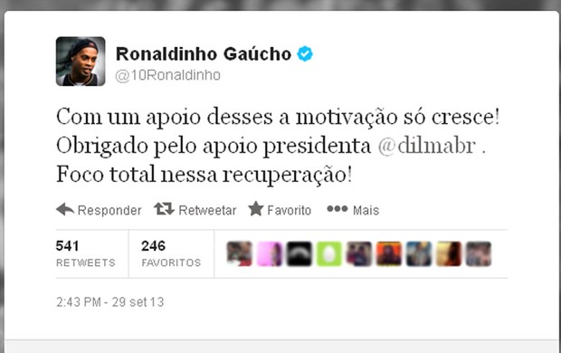 twitter Ronaldinho agradecimento Dilma (Foto: Reprodução / Twitter)