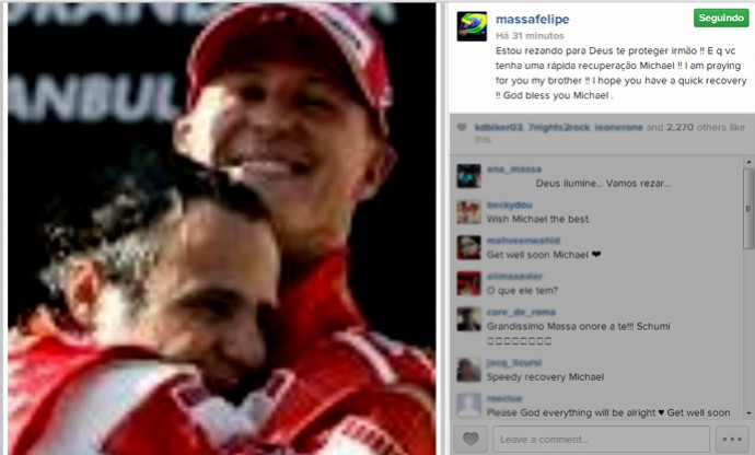 Reprodução Twitter Felipe massa manda mensagem para Schumacher (Foto: Reprodução / Twitter)