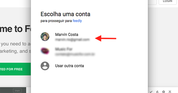 Faça o login de uma conta do Google no serviço online Feedly (Foto: Reprodução/Marvin Costa) Faça o login de uma conta do Google no serviço online Feedly (Foto: Reprodução/Marvin Costa)