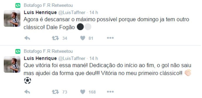 Luís Henrique, Botafogo (Foto: Reprodução / Twitter)