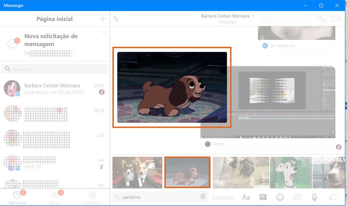 Visualize o GIF em tamanho maior antes de enviar no Messenger (Foto: Reprodução/Barbara Mannara)