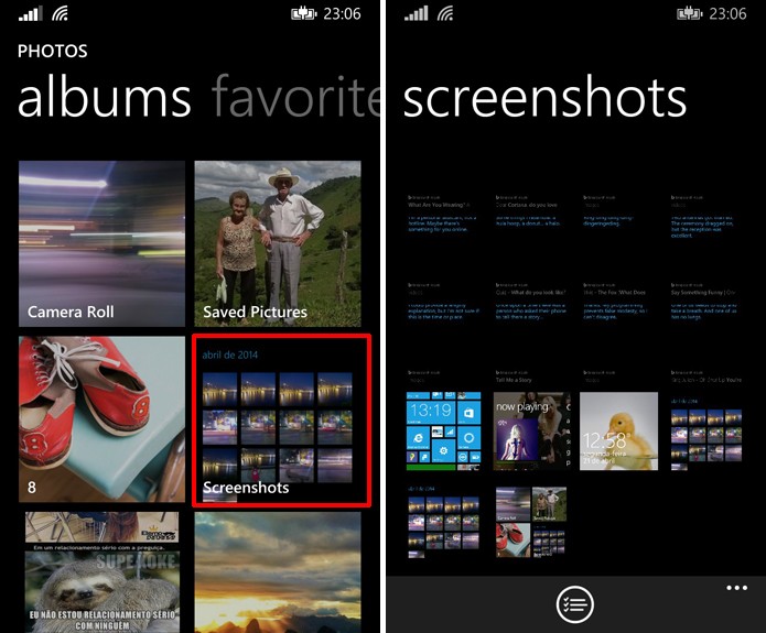 Windows Phone 8.1 também traz galeria dividida em álbuns para que usuário visualize imagens separadamente (Foto: Reprodução/Elson de Souza)