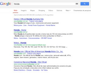 Busca no Google sobre a Honda Austrália exibia links pagos para o site da unidade (Foto: Reprodução)