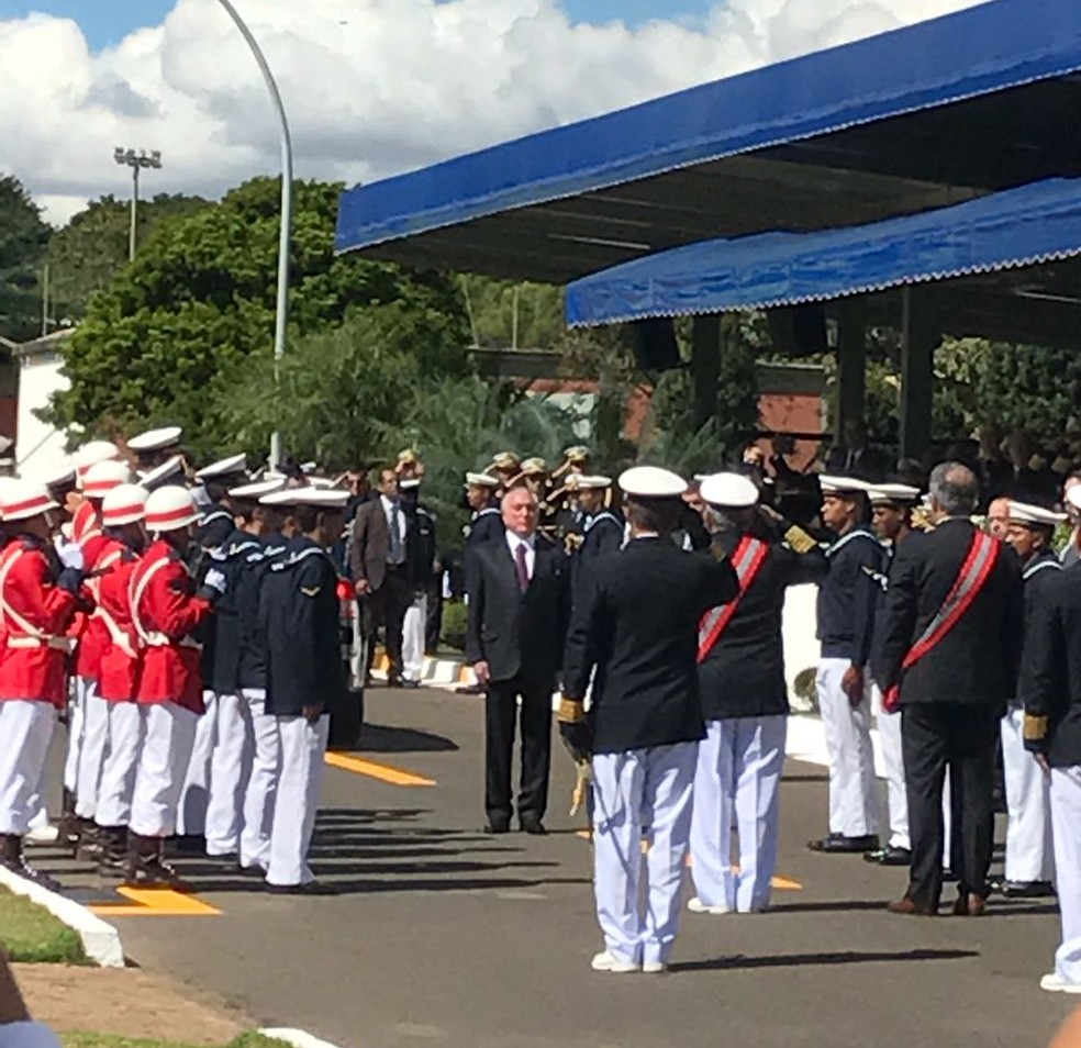 Presidente Michel Temer durante evento da Marinha, comemorativo dos 152 anos da Batalha de Riachuelo (Foto: Roniara Castilhos/TV Globo)