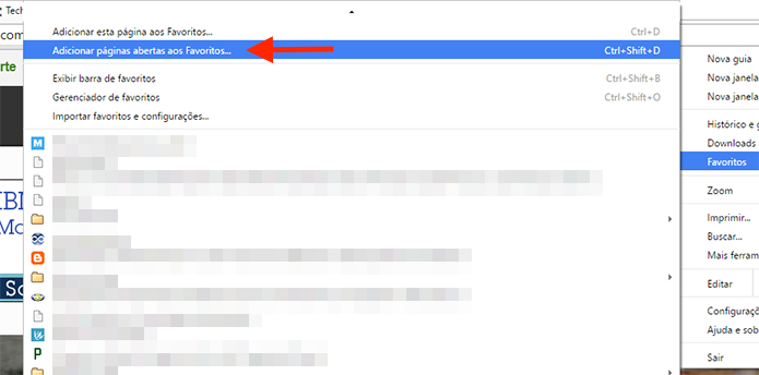 Adicionando como favoritos todos os sites abertos em abas do Google Chrome (Foto: Reprodução/Marvin Costa)