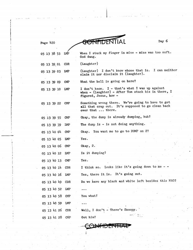 Página com a transcrição do diálogo entre astronautas da Apollo 10 (Foto: Reprodução/Nasa)
