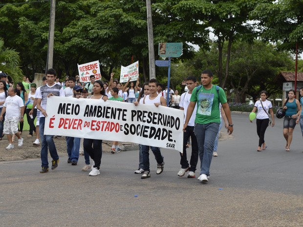 Os alunos caminharam pelo Centro da cidade (Foto: Vanessa Lima/G1 RR)