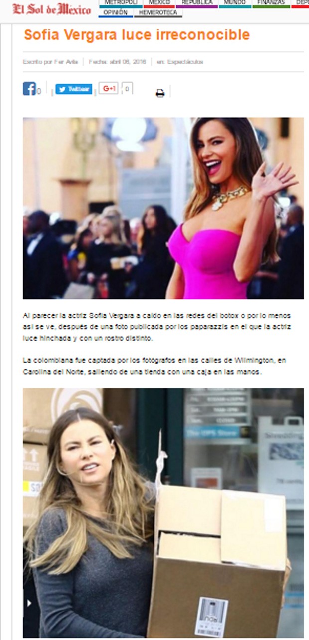 Jornal mexicano também falou sobre mudança no rosto de Sofia Vergara (Foto: Reprodução)