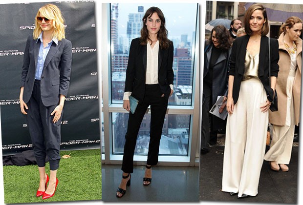 SE O TRAJE É ESPORTE FINO, AS CALÇAS ESTÃO LIBERADAS! EMMA STONE, ALEXA CHUNG E ROSE BYRNE SERVEM COMO INSPIRAÇÃO (Foto: Getty Images)