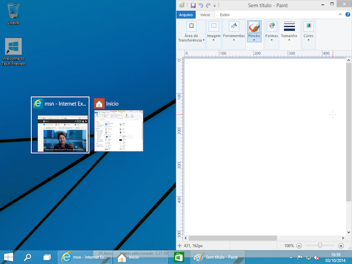 Encaixando aplicativos na tela, no Windows 10 (Foto: Reprodução/Edivaldo Brito)