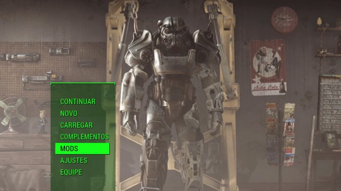 Com Fallout 4 atualizado para a versão 1.12 selecione Mods no menu (Foto: Reprodução/Rafael Monteiro)