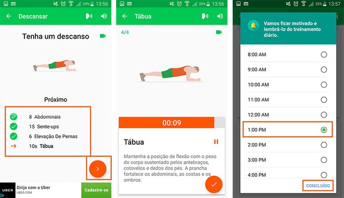 Finalize os exercícios e adicione um horário para lembrar nos dias seguintes (Foto: Reprodução/Barbara Mannara)