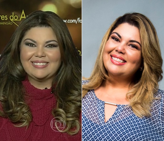 Além de ter emagrecido de 2014 para 2016, Fabiana Karla mudou as madeixas (Foto: TV Globo e Renato Rocha Mirando/Globo)