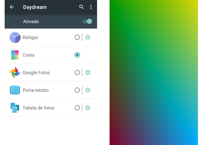A função Daydream deixa o Moto E 2015 com descanso de tela personalizável (Foto: Reprodução/Carol Danelli) A função Daydream deixa o Moto E 2015 com descanso de tela personalizável (Foto: Reprodução/Carol Danelli)