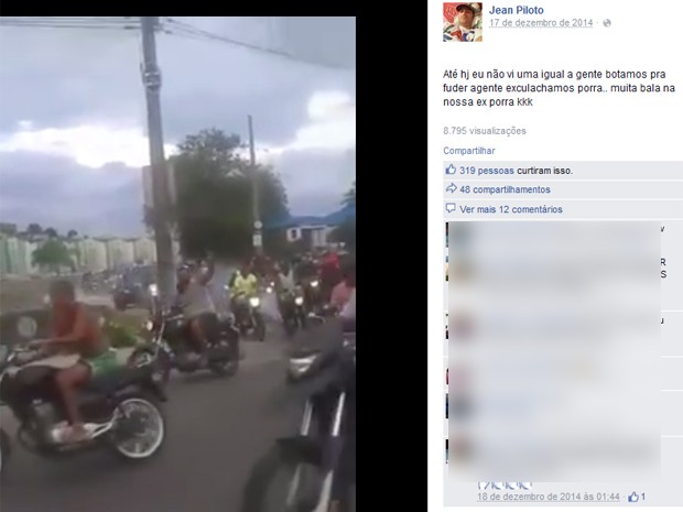 Traficante Jean Piloto se vangloriou de roubo de motos em sua página no Facebook (Foto: Reprodução / Facebook)