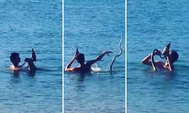 Australiano foi flagrado se divertindo com cobra de estimação em rio (Foto: Reprodução/ Instagram/Indiana Bones)