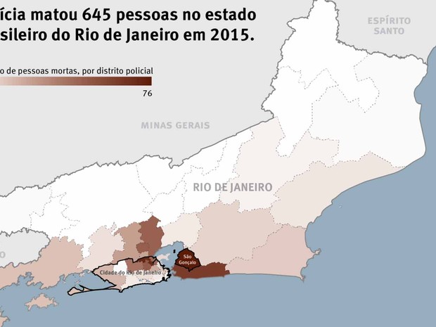 Mapa mostra incidência de mortes envolvendo policiais no estado do Rio (Foto: Reprodução/Humans Right Watch- site oficial)