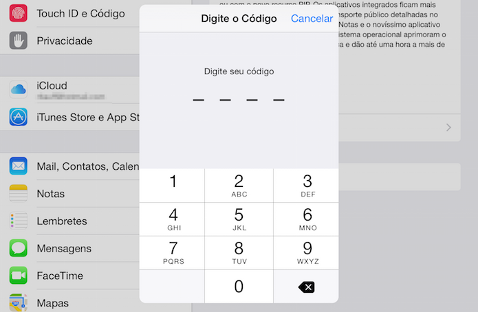 Inserindo o código de desbloqueio para iniciar o download e instalação do iOS 9 (Foto: Reprodução/Marvin Costa) Inserindo o código de desbloqueio para iniciar o download e instalação do iOS 9 (Foto: Reprodução/Marvin Costa)