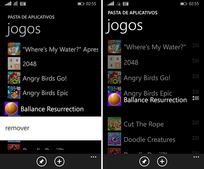 Organize seus apps dentro da pasta como quiser antes de adicioná-la à tela inicial do Windows Phone (Foto: Reprodução/Elson de Souza)